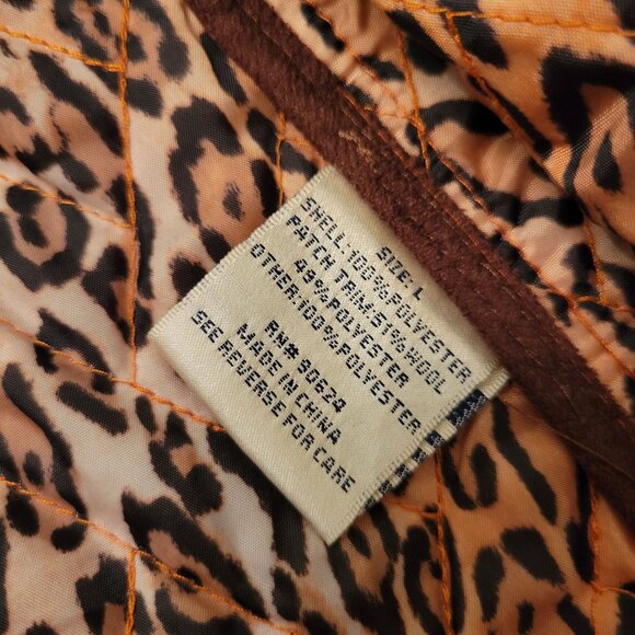 Tasha Polizzi Orange Quilted Coat L Leopard Print Lining Brown Tweed Trim Patche - Picture 6 of 10